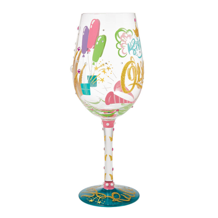Hallmark Lolita Birthday Queen Handpainted Wine Glass 15 Oz