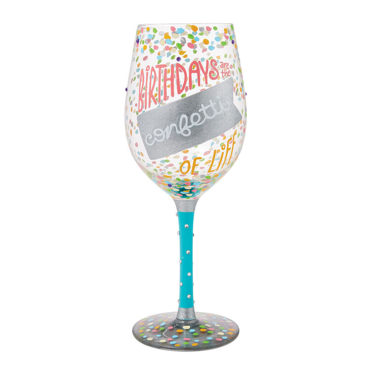 hallmark Lolita Birthdays Are the Confetti of Life Handpainted Wine Glass 15 oz