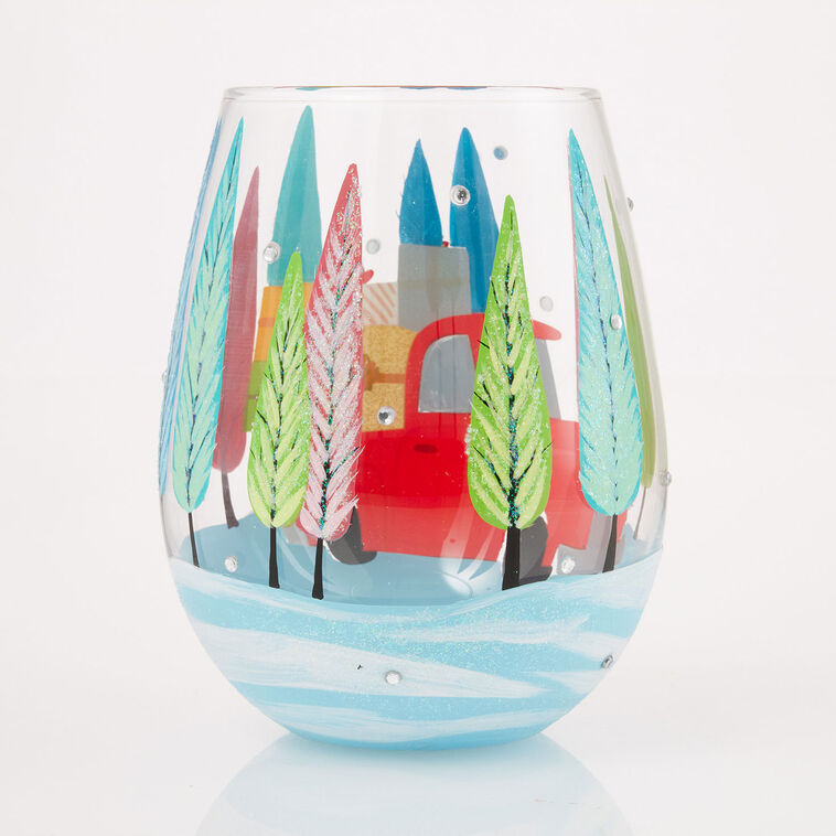 Hallmark Lolita Christmas Haul Handpainted Stemless Wine Glass 20 Oz
