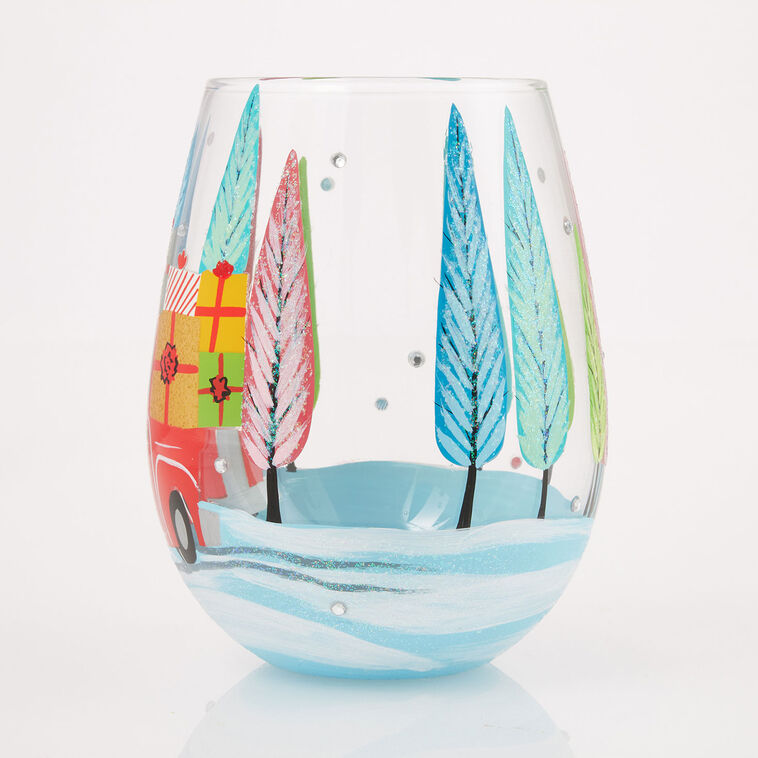 Hallmark Lolita Christmas Haul Handpainted Stemless Wine Glass 20 Oz
