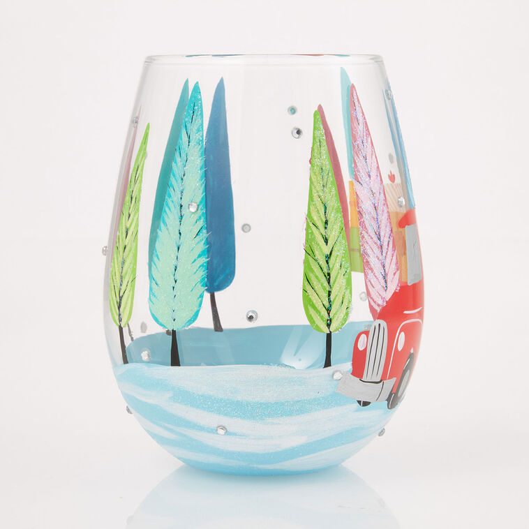 Hallmark Lolita Christmas Haul Handpainted Stemless Wine Glass 20 Oz