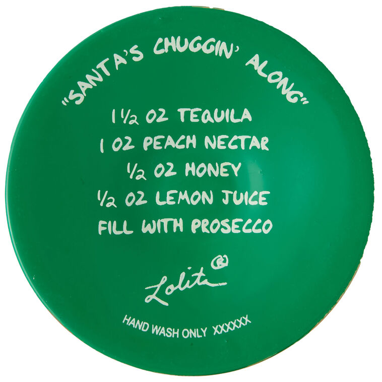 Hallmark Lolita Chuggin' Along With Santa Handpainted Wine Glass 15 Oz
