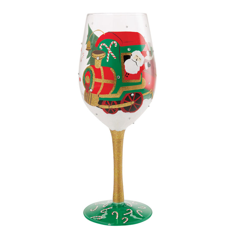 hallmark Lolita Chuggin' Along With Santa Handpainted Wine Glass 15 oz