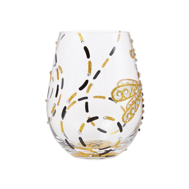 Hallmark Lolita Dazzling Dragonfly Handpainted Stemless Wine Glass 20 Oz