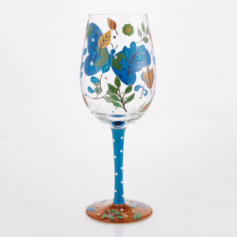 Hallmark Lolita Garden Butterfly Handpainted Wine Glass 15 Oz