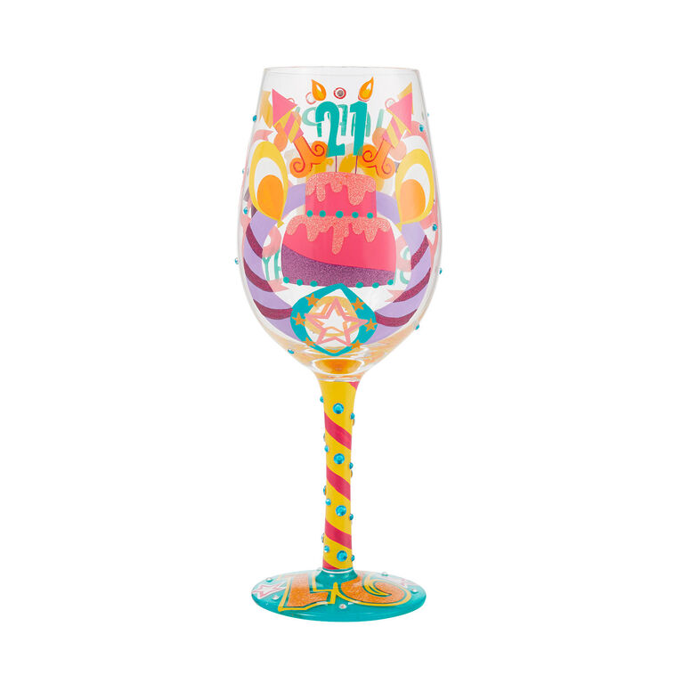 Hallmark Lolita Happy 21st Birthday Handpainted Wine Glass 15 Oz