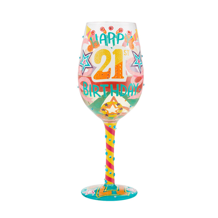 hallmark Lolita Happy 21st Birthday Handpainted Wine Glass 15 oz