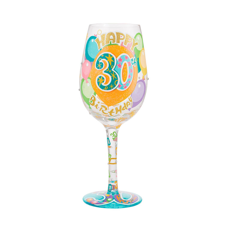 hallmark Lolita Happy 30th Birthday Handpainted Wine Glass 15 oz
