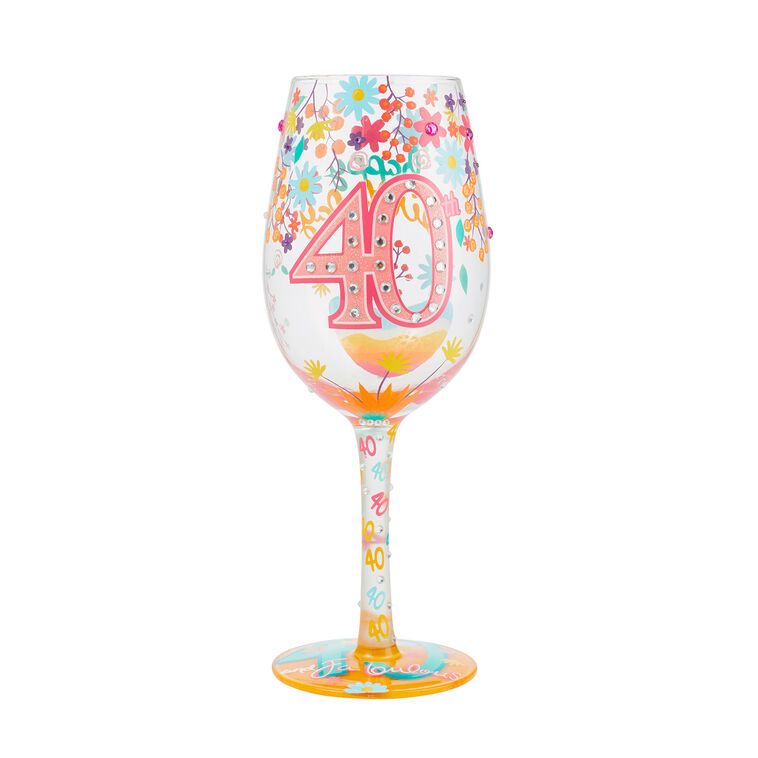 hallmark Lolita Happy 40th Birthday Handpainted Wine Glass 15 oz