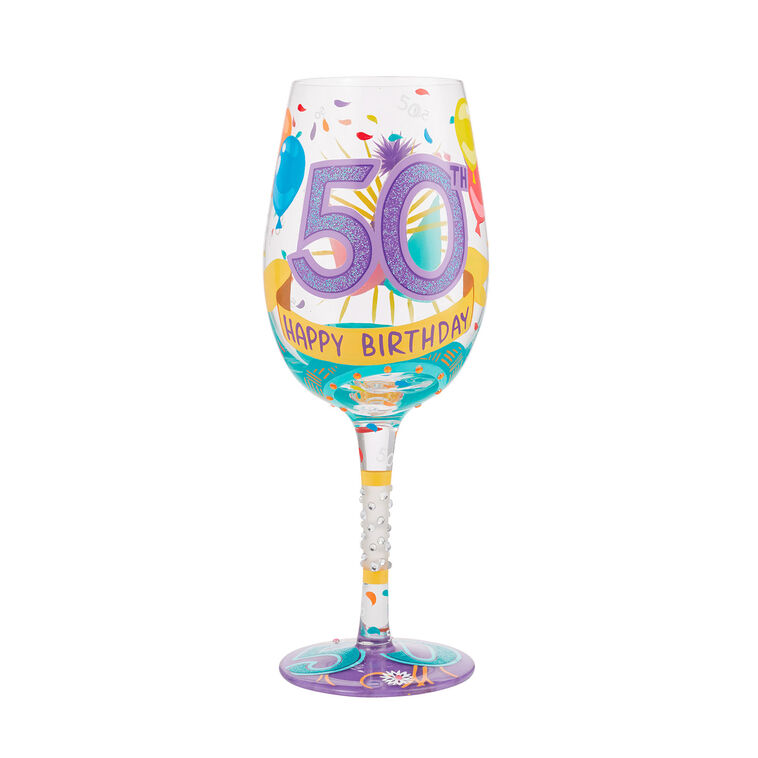 hallmark Lolita Happy 50th Birthday Handpainted Wine Glass 15 oz