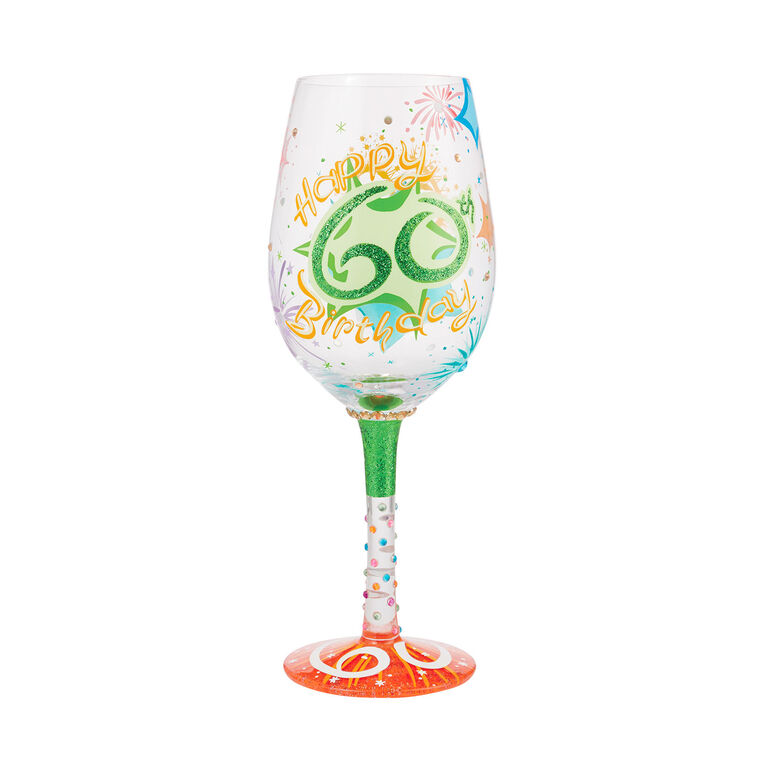 hallmark Lolita Happy 60th Birthday Handpainted Wine Glass 15 oz