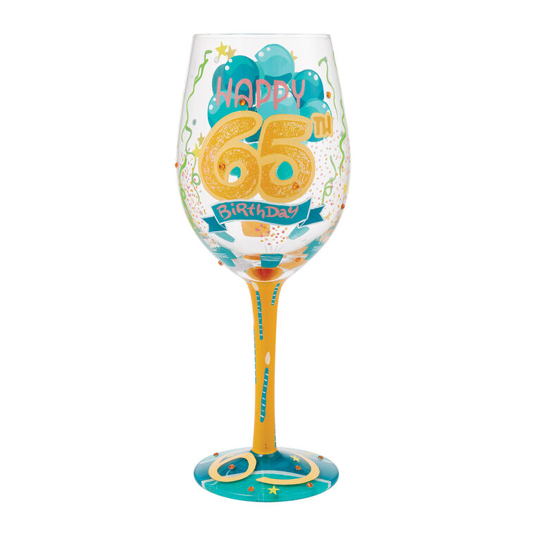 hallmark Lolita Happy 65th Birthday Handpainted Wine Glass 15 oz
