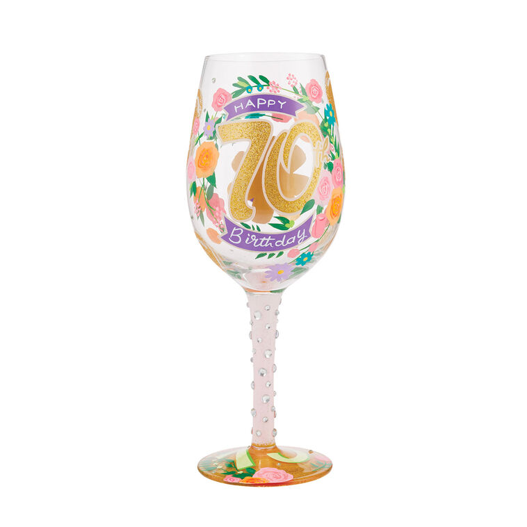 hallmark Lolita Happy 70th Birthday Handpainted Wine Glass 15 oz