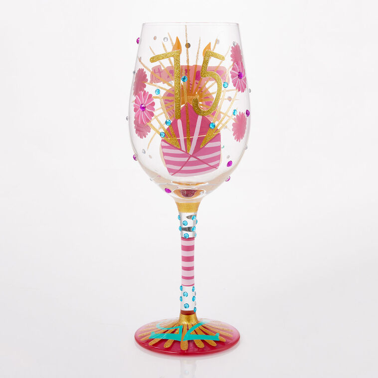 Hallmark Lolita Happy 75th Birthday Handpainted Wine Glass 15 Oz