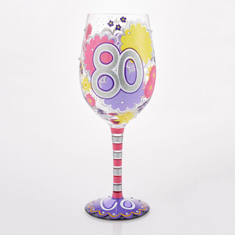Hallmark Lolita Happy 80th Birthday Handpainted Wine Glass 15 Oz