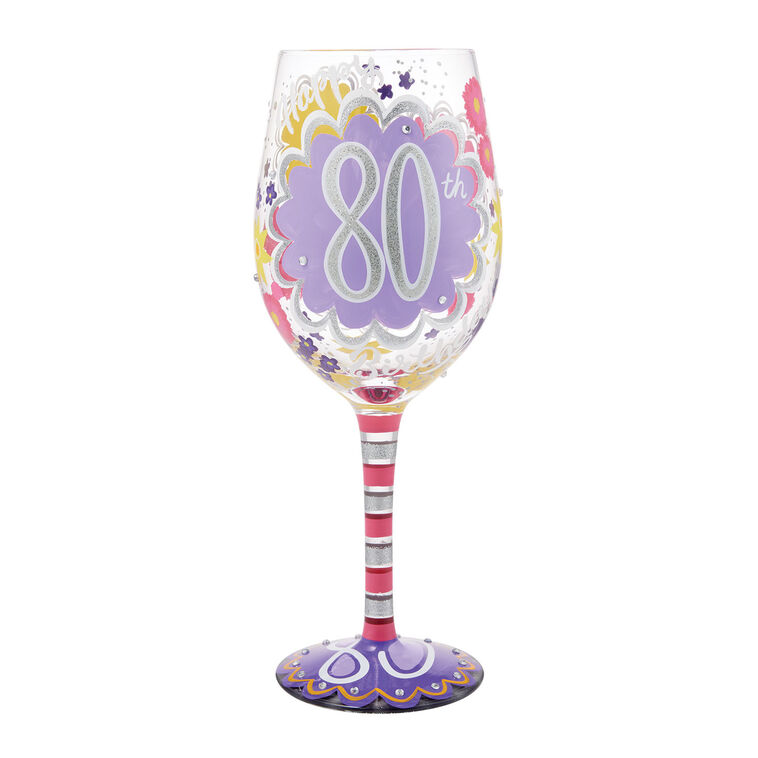 hallmark Lolita Happy 80th Birthday Handpainted Wine Glass 15 oz