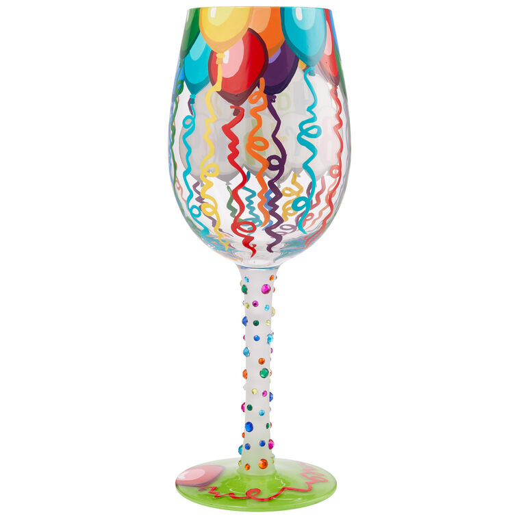Hallmark Lolita Happy Birthday Balloons And Streamers Handpainted Wine Glass 15 Oz