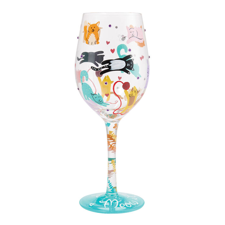 Hallmark Lolita Meow It Up Handpainted Wine Glass 15 Oz