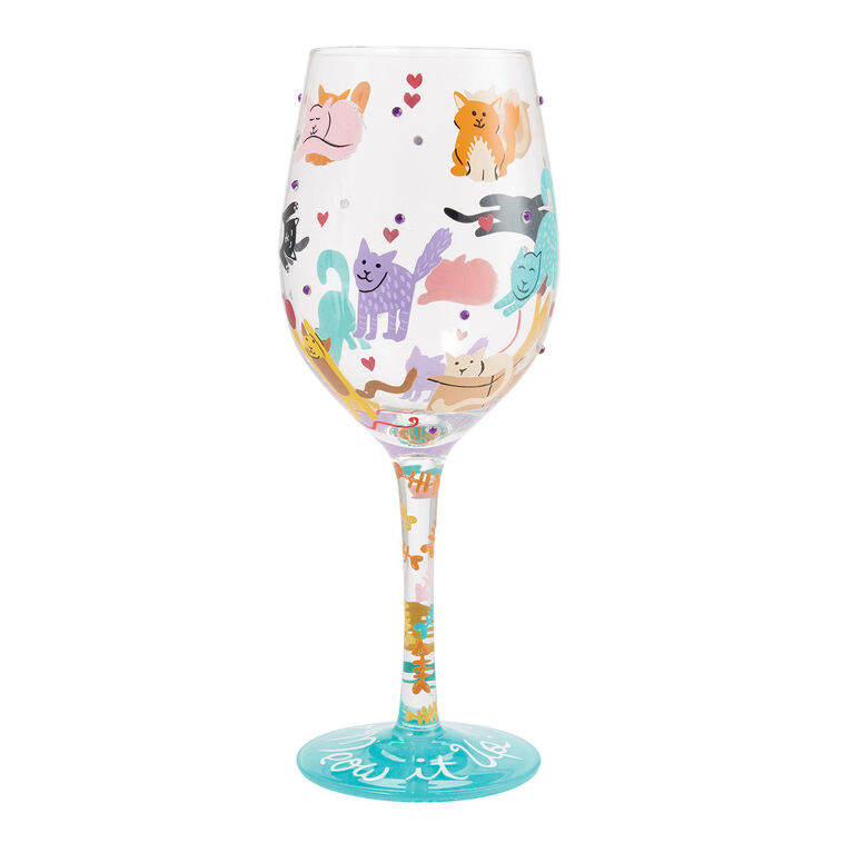 hallmark Lolita Meow It Up Handpainted Wine Glass 15 oz