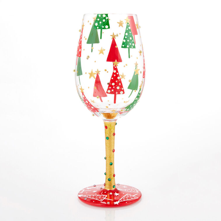 Hallmark Lolita Most Wonderful Time Of The Year Handpainted Wine Glass 15 Oz