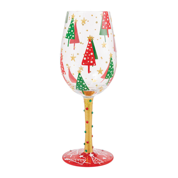 hallmark Lolita Most Wonderful Time of the Year Handpainted Wine Glass 15 oz