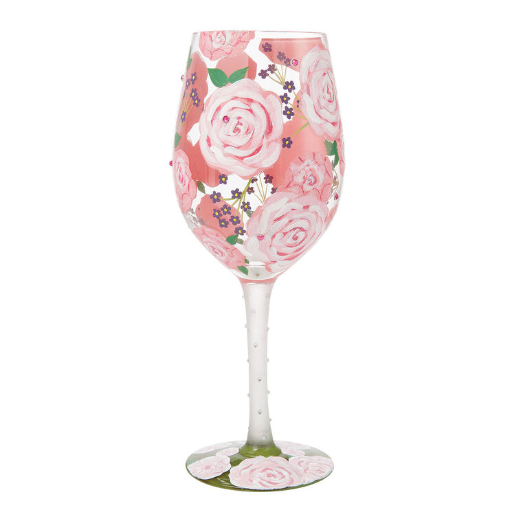 Hallmark Lolita Pretty As A Peony Handpainted Wine Glass 15 Oz
