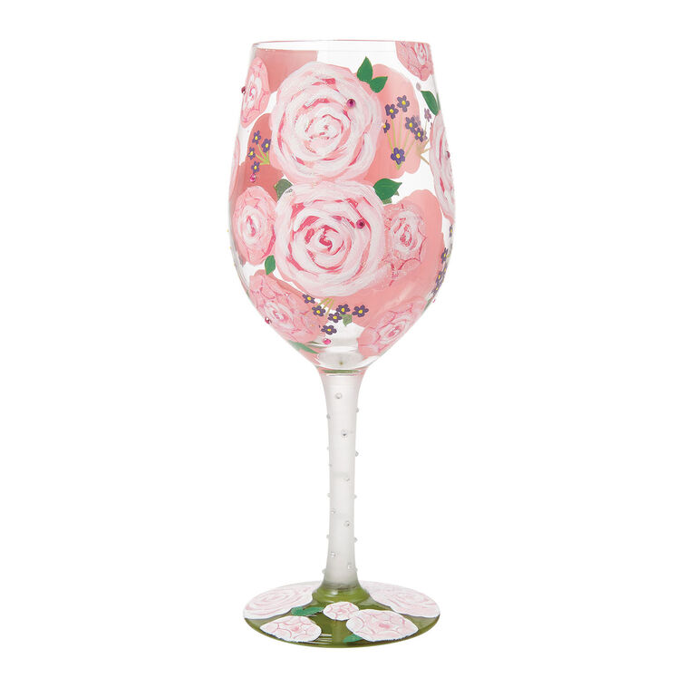 hallmark Lolita Pretty as a Peony Handpainted Wine Glass 15 oz