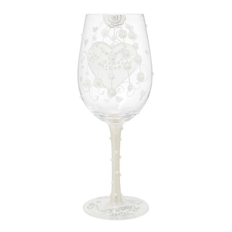 Hallmark Lolita Two Hearts One Love Handpainted Wine Glass 15 Oz