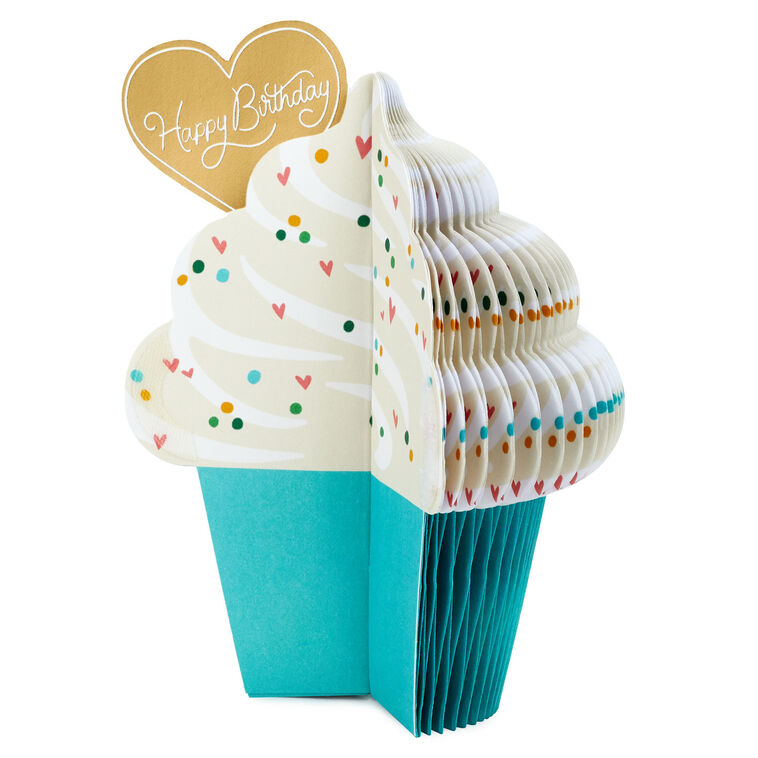Hallmark Love To Love You Cupcake With Heart Honeycomb 3D Pop-Up Romantic Birthday Card