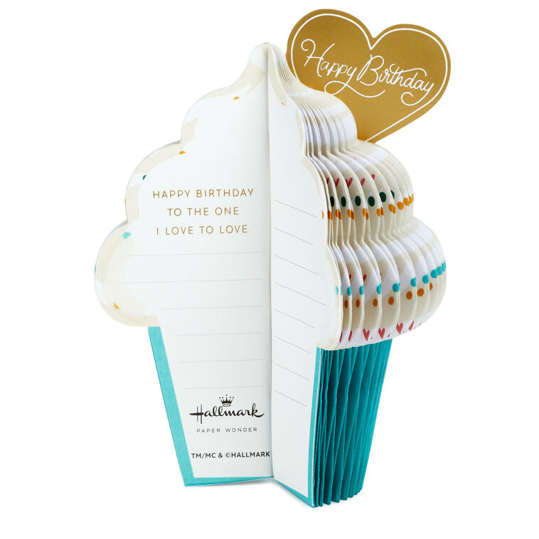 Hallmark Love To Love You Cupcake With Heart Honeycomb 3D Pop-Up Romantic Birthday Card