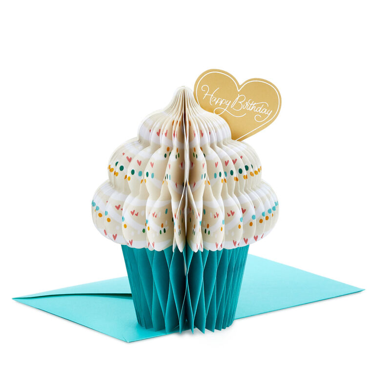 hallmark Love to Love You Cupcake With Heart Honeycomb 3D Pop-Up Romantic Birthday Card