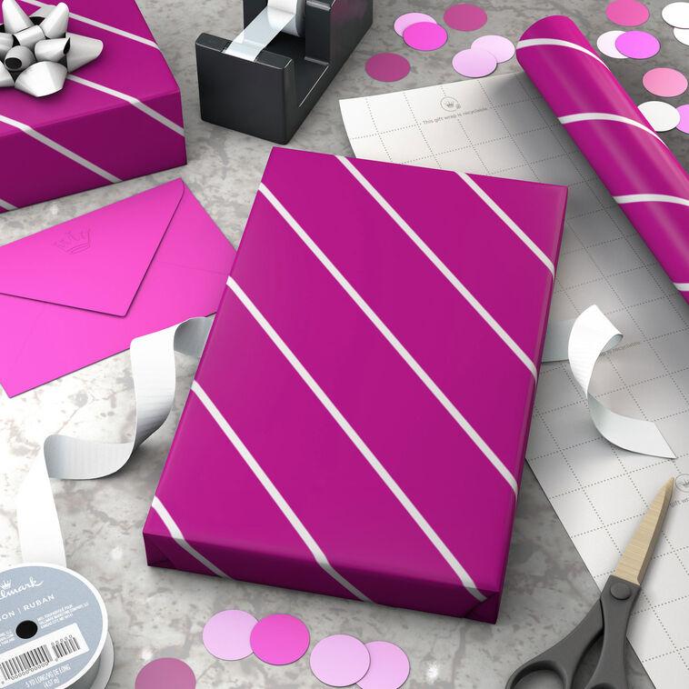 Hallmark Magenta With White Stripes Wrapping Paper 20 Sq. Ft