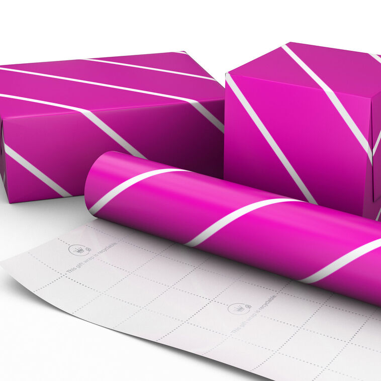 Hallmark Magenta With White Stripes Wrapping Paper 20 Sq. Ft