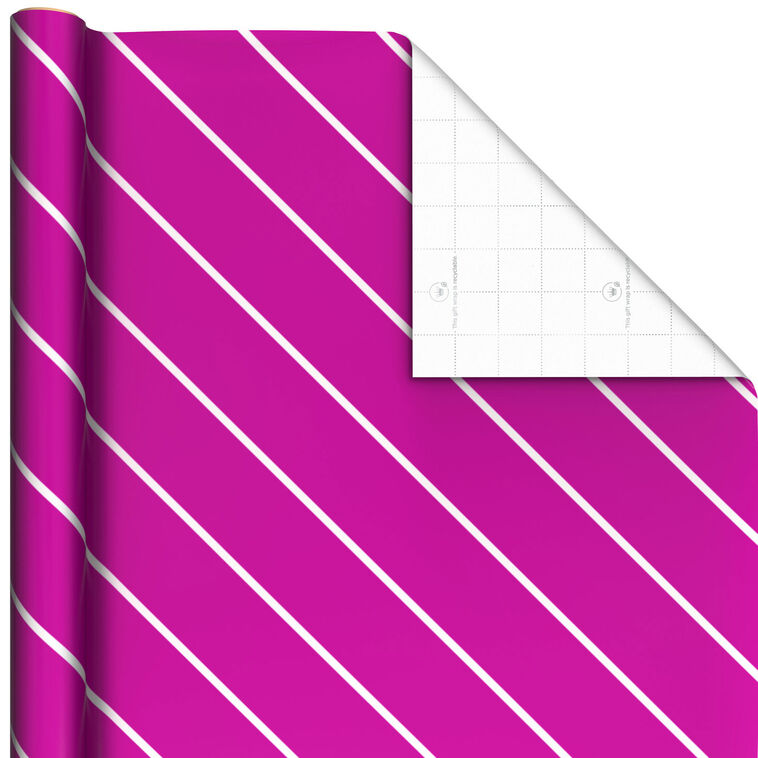 hallmark Magenta With White Stripes Wrapping Paper 20 sq. ft