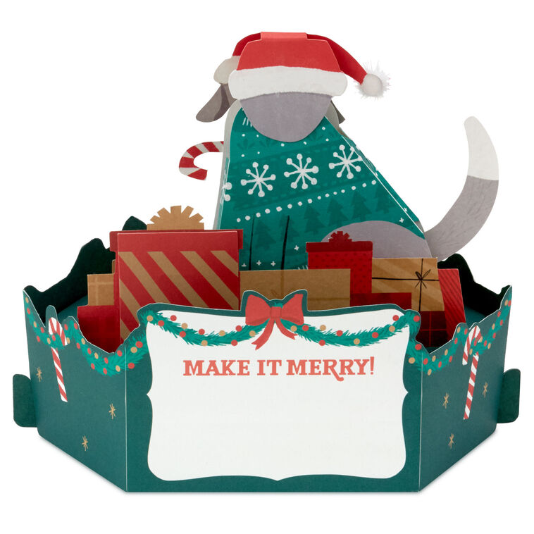 Hallmark Make It Merry Santa Puppy Dog Musical 3D Pop-Up Christmas Card With Motion
