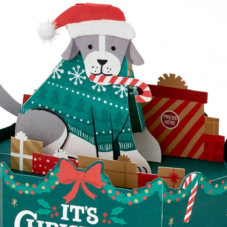 Hallmark Make It Merry Santa Puppy Dog Musical 3D Pop-Up Christmas Card With Motion