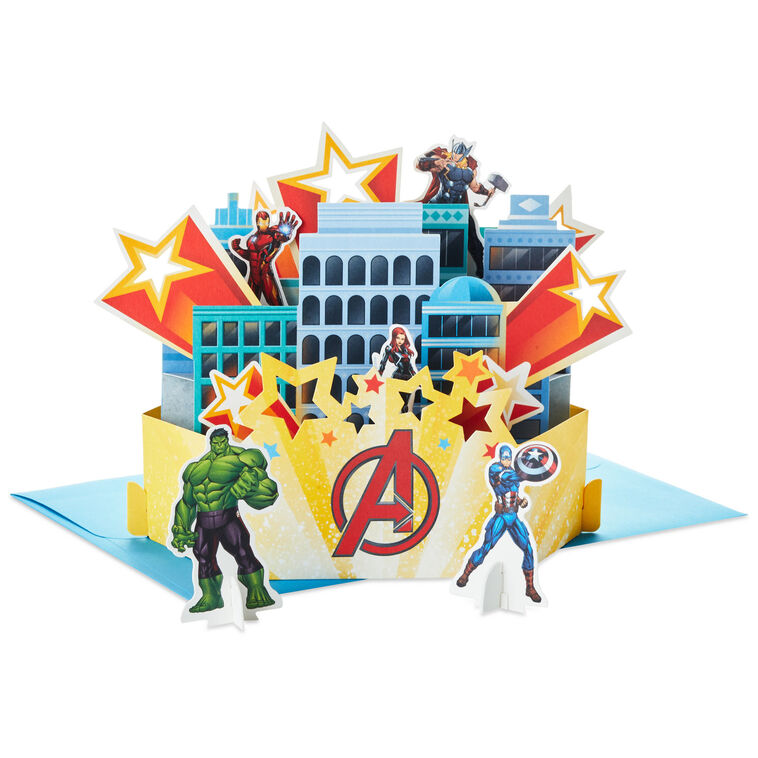 hallmark Marvel Avengers Assemble and Celebrate 3D Pop-Up Card With Playset