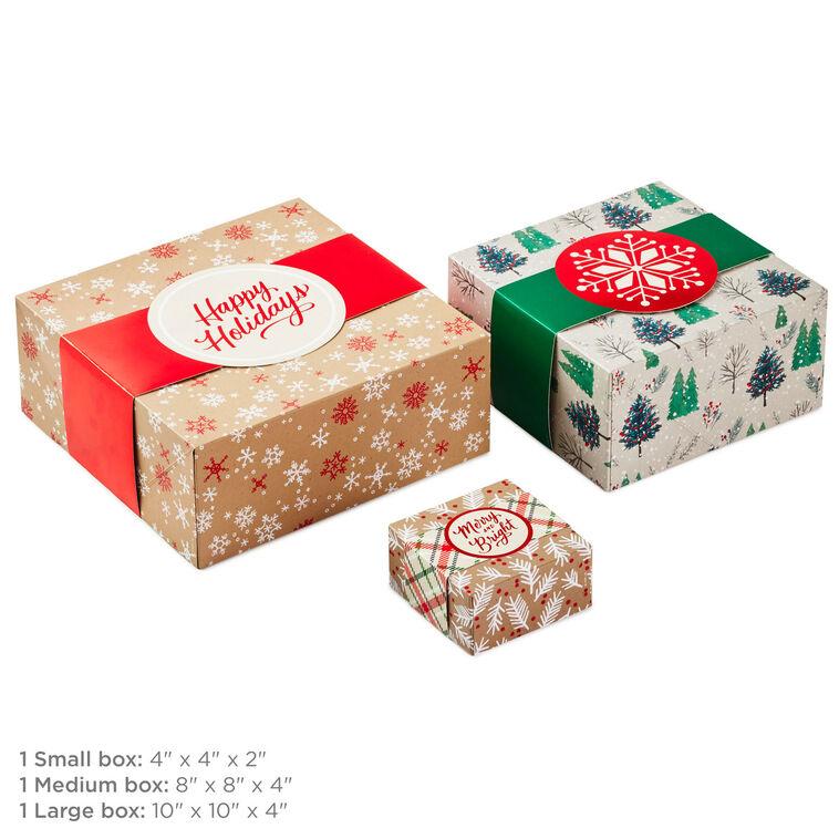 Hallmark Merry And Bright 3-Pack Christmas Gift Boxes Assorted Sizes And Designs