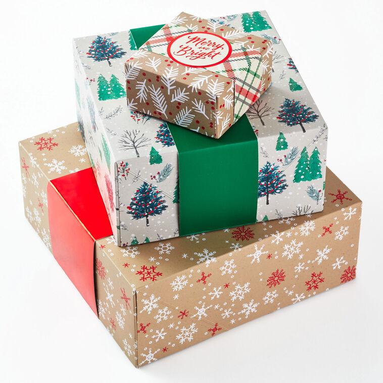 hallmark Merry and Bright 3-Pack Christmas Gift Boxes Assorted Sizes and Designs