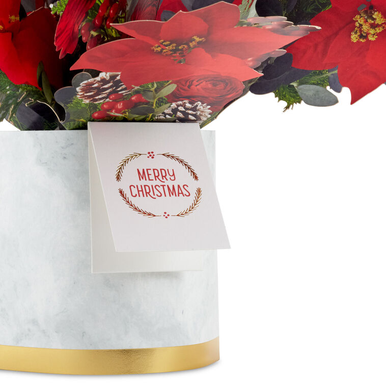 Hallmark Merry Christmas Poinsettia Flower Bouquet 3D Pop-Up Christmas Card