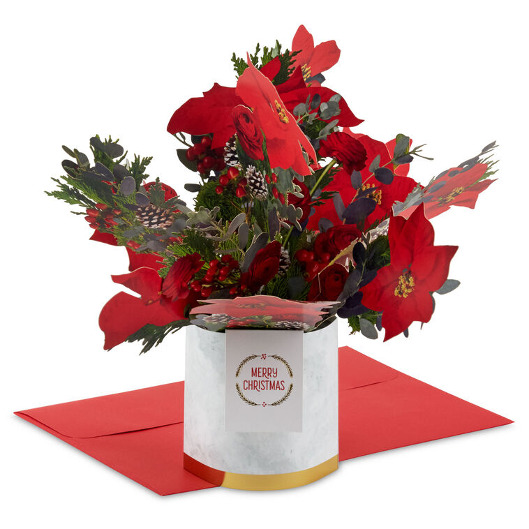 hallmark Merry Christmas Poinsettia Flower Bouquet 3D Pop-Up Christmas Card