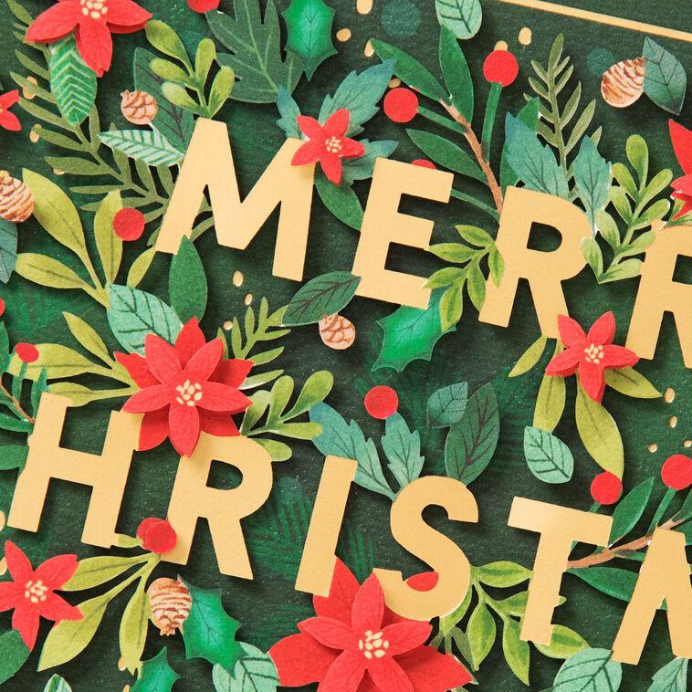 Hallmark Merry Christmas Poinsettias And Holly Christmas Card