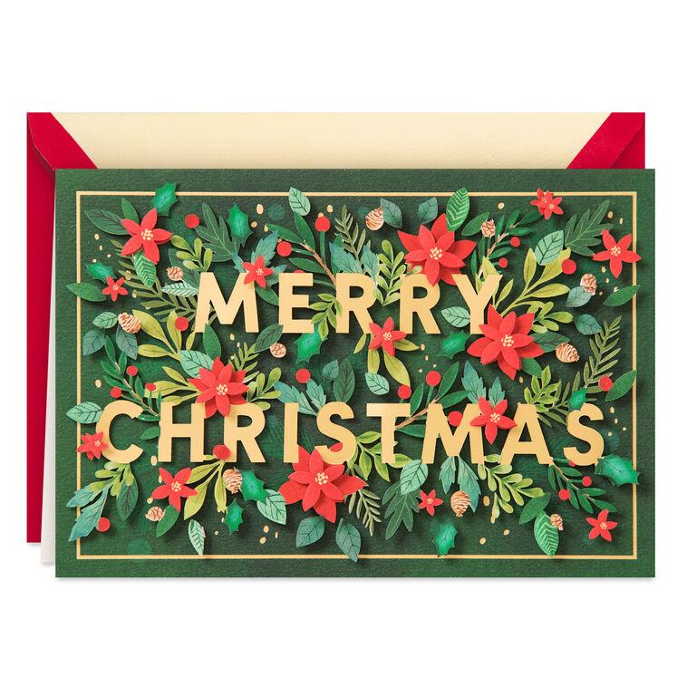 hallmark Merry Christmas Poinsettias and Holly Christmas Card