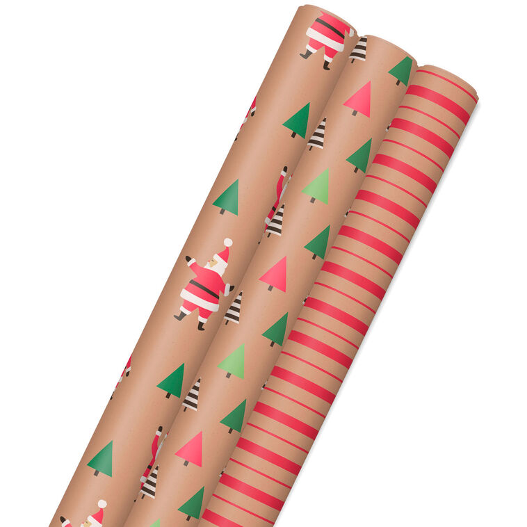 hallmark Merry Kraft Prints 3-Pack Christmas Wrapping Paper 90 sq. ft