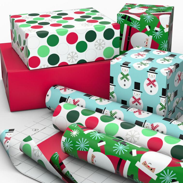 Hallmark Merry Mix 3-Pack Assorted Wrapping Paper Roll Bundle 90 Sq. Ft. Total