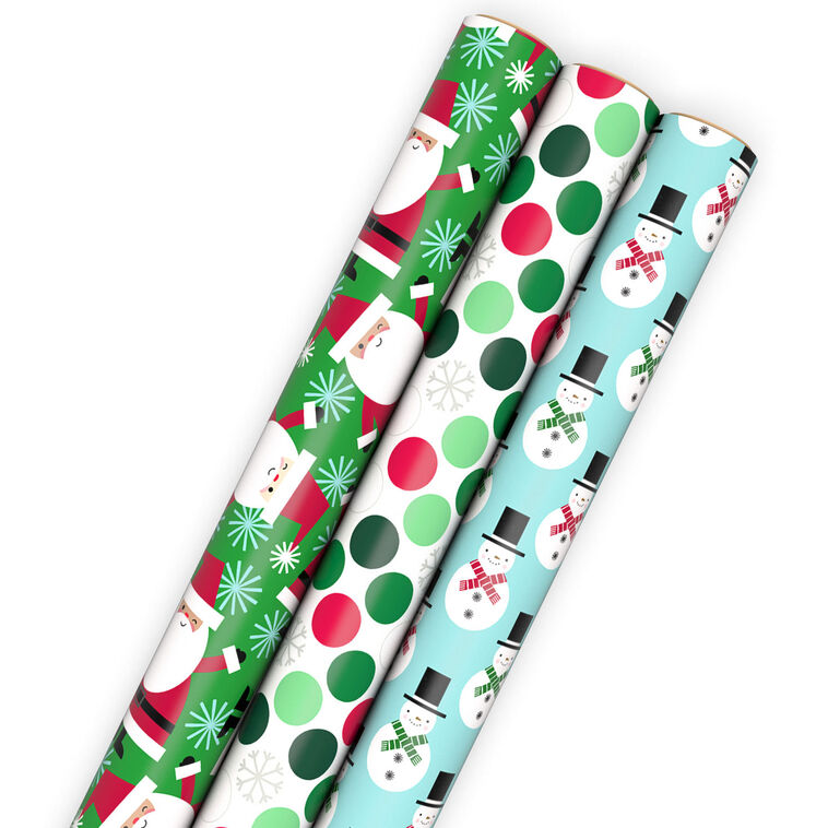 hallmark Merry Mix 3-Pack Assorted Wrapping Paper Roll Bundle 90 sq. ft. total