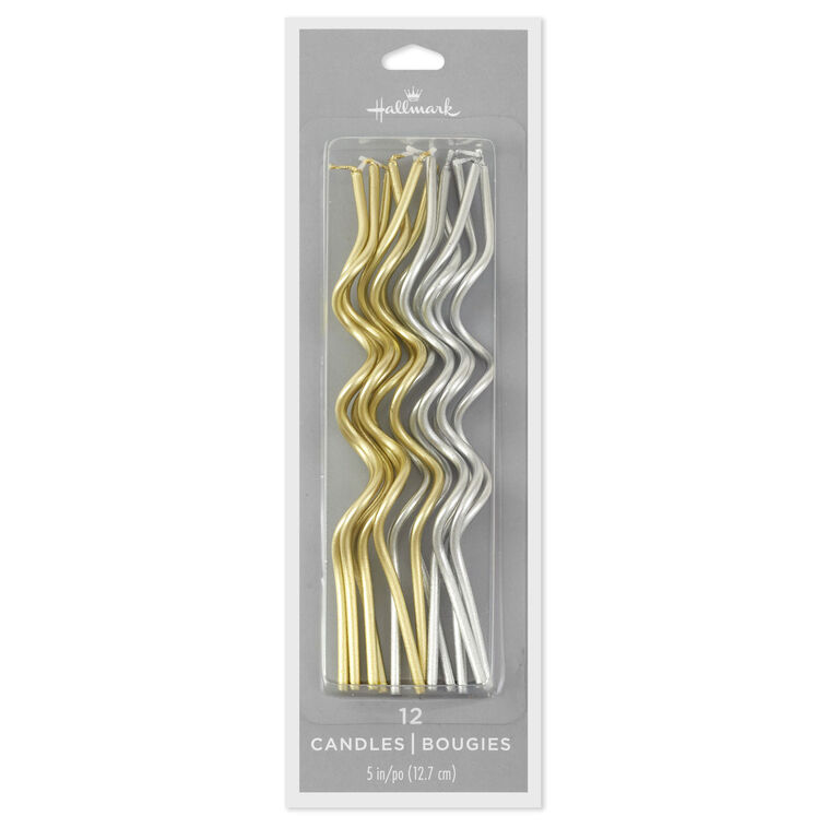 Hallmark Metallic Gold And Silver Squiggle Birthday Candles Set Of 12