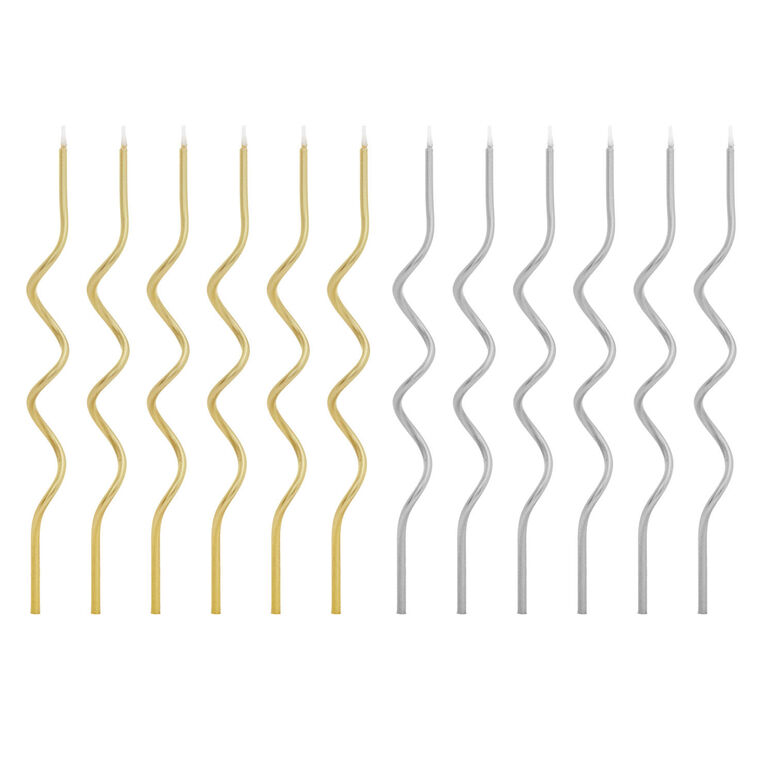 hallmark Metallic Gold and Silver Squiggle Birthday Candles Set of 12