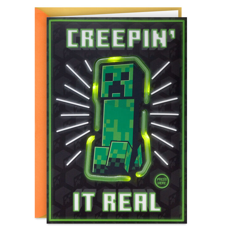 hallmark Minecraft Creepin' It Real Musical Birthday Card With Light