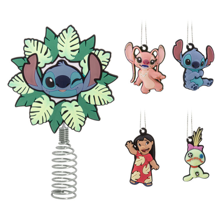 hallmark Mini Disney Lilo & Stitch Hallmark Tree Topper and Ornaments Set of 5